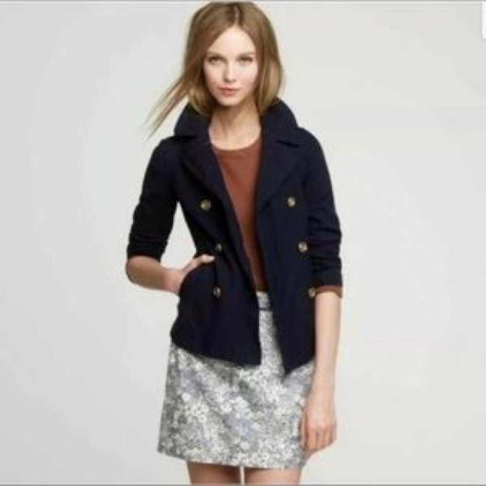 New J.Crew Blue Long Sleeve Double Breasted Metallic Cotton Jacket P236 - Picture 1 of 6